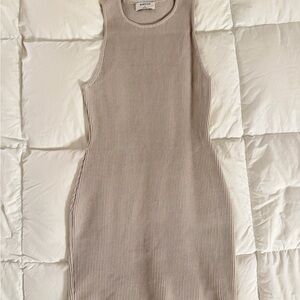 Babaton Ribbed Sleeveless Mini Dress Taupe